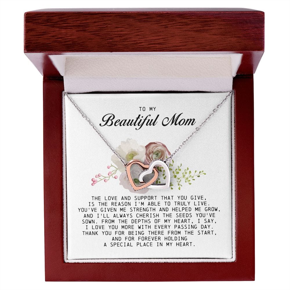 To my Beautiful Mom, Interlocking Hearts Necklace, Mother's Day Gift
