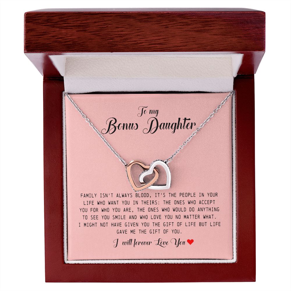 Interlocking Hearts Necklace "Life Gave Me The Gift of You" To My Bonus Daughter