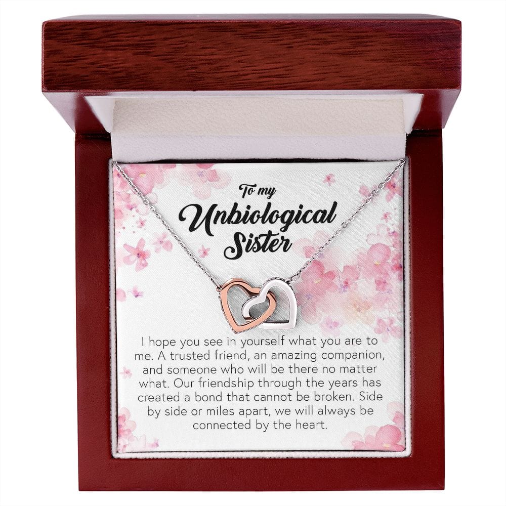 To My Unbiological Sister, Interlocking Hearts Necklace