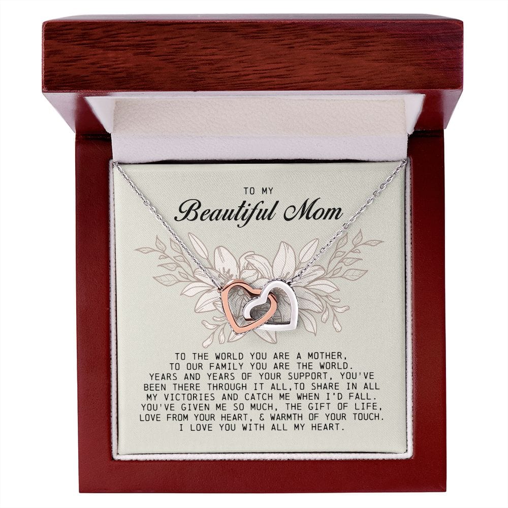 To my Beautiful Mom, Interlocking Hearts Necklace, Mother's Day Gift
