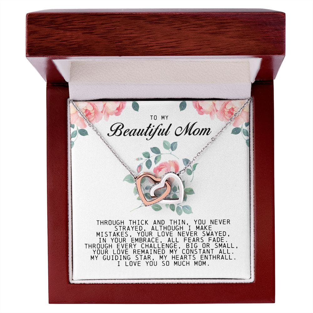 To my Beautiful Mom, Interlocking Hearts Necklace, Mother's Day Gift