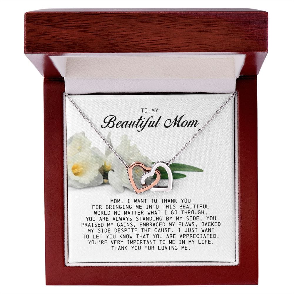 To my Beautiful Mom, Interlocking Hearts Necklace, Mother's Day Gift