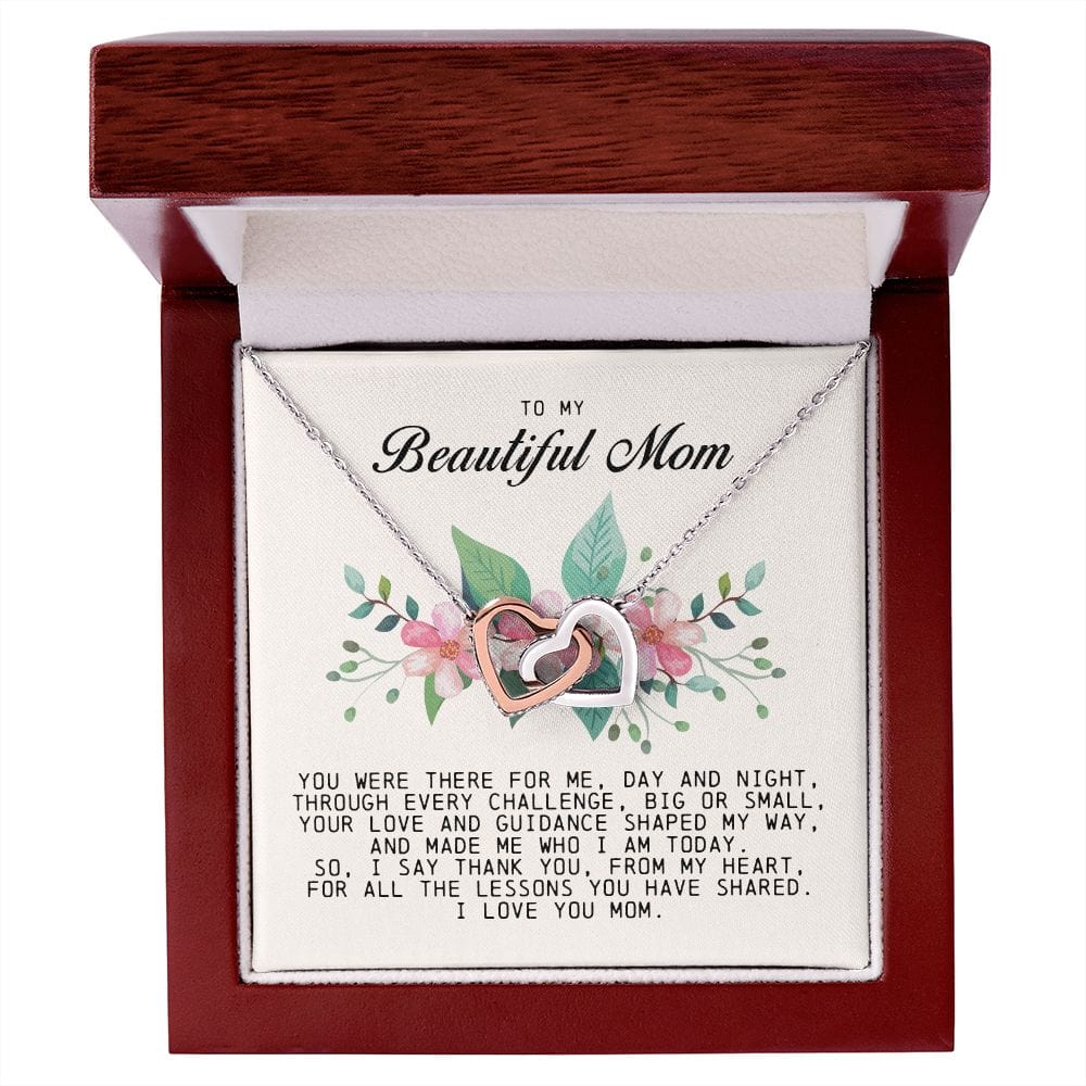 To my Beautiful Mom, Interlocking Hearts Necklace, Mother's Day Gift