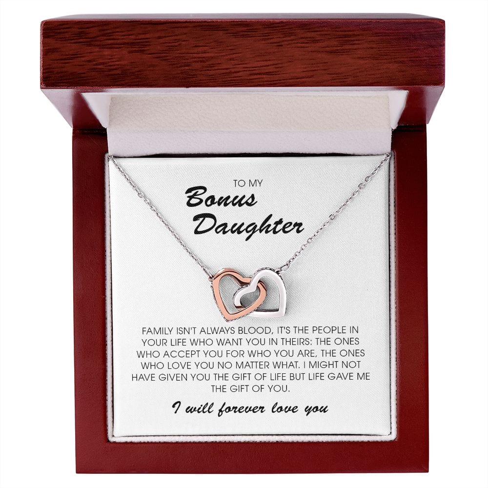Interlocking Hearts Necklace, To My Bonus Daughter