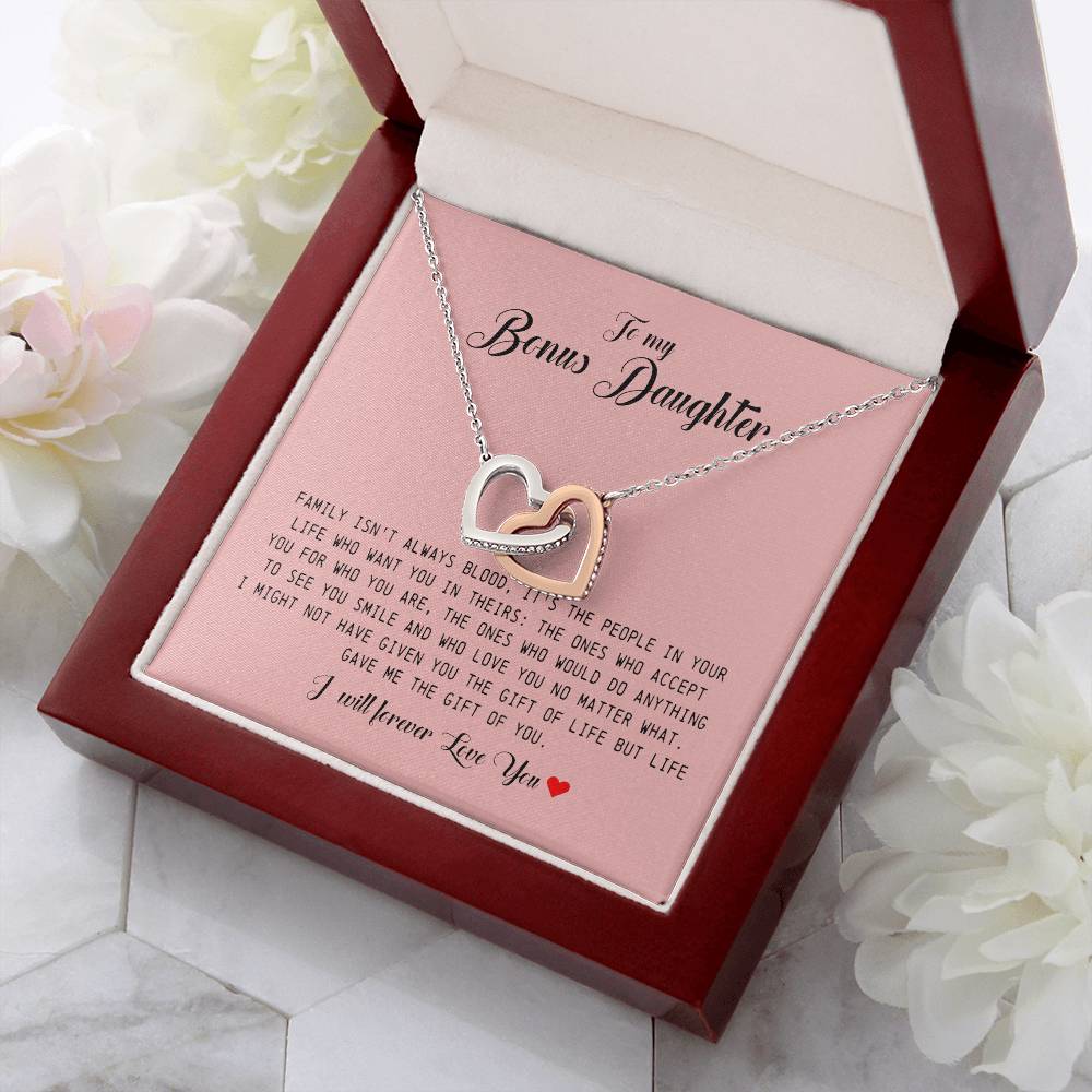 To My Bonus Daughter, Interlocking Heart Necklace