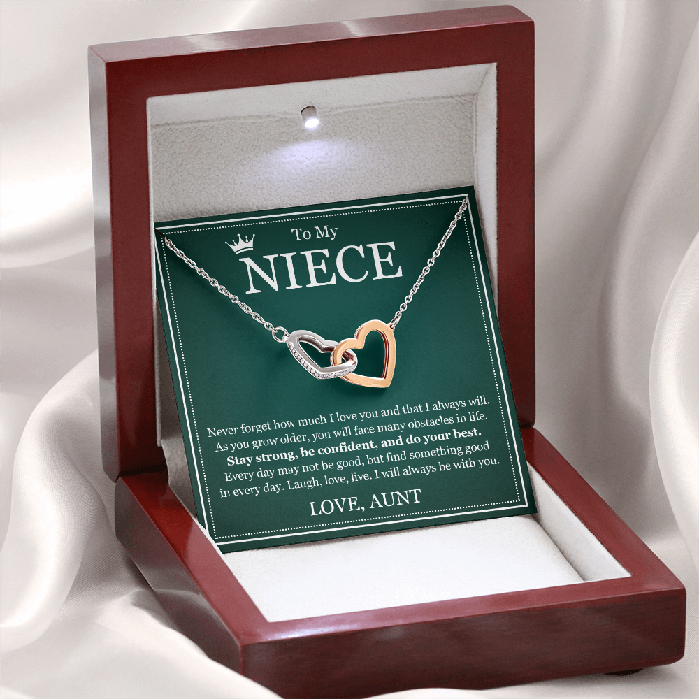 Interlocking Hearts Necklace - To My Niece "Stay Strong, Be Confident"