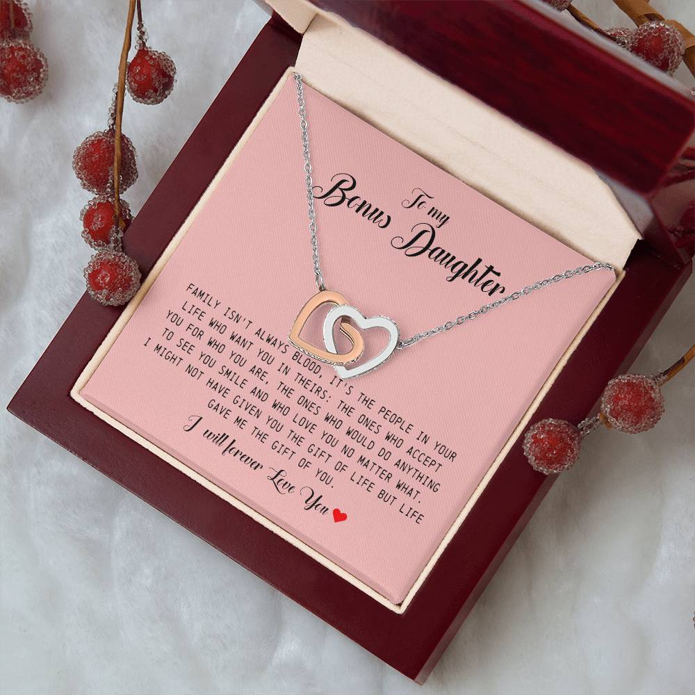 To My Bonus Daughter, Interlocking Heart Necklace