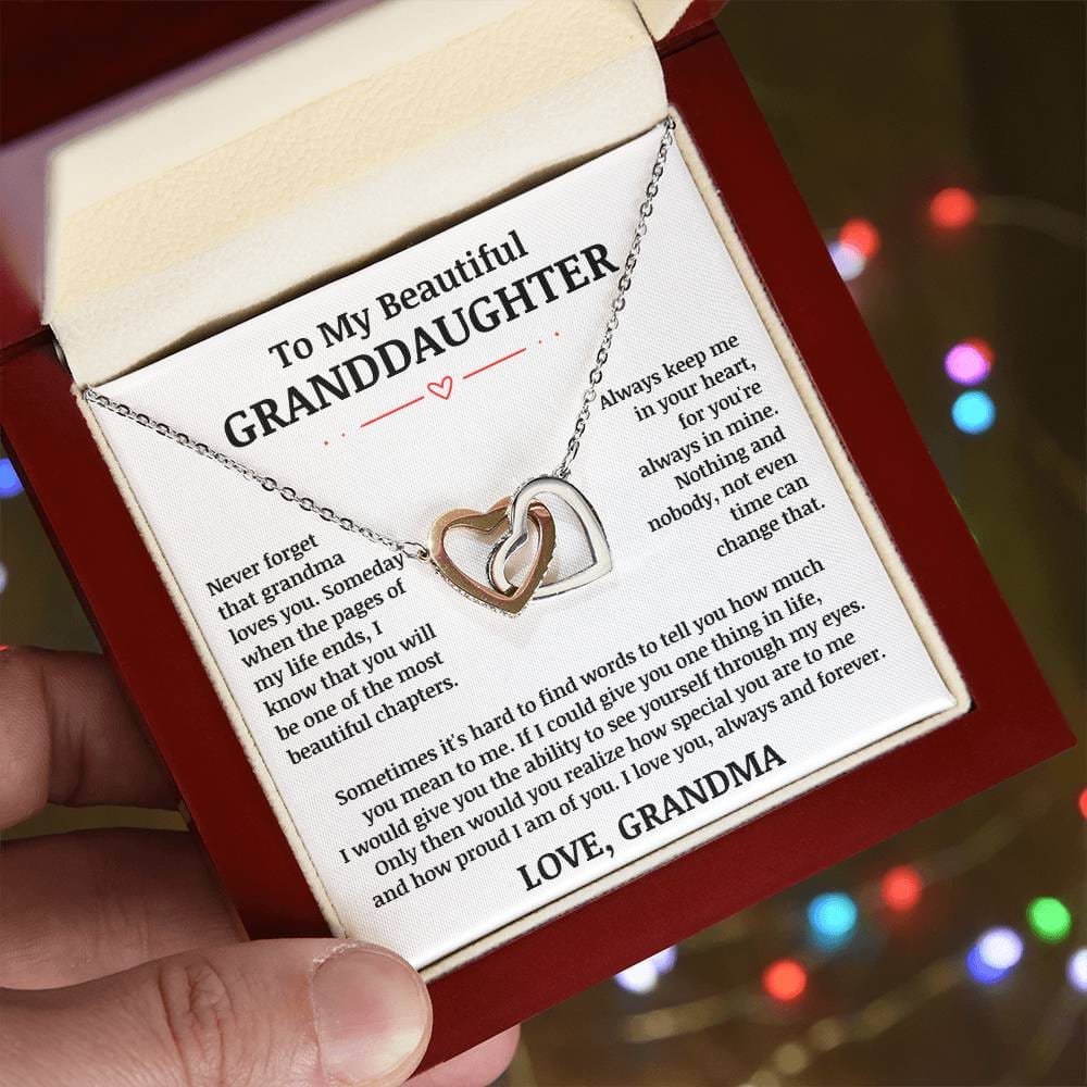 To My Beautiful Granddaughter "Always Keep Me In Your Heart" Interlocking Heart Necklace