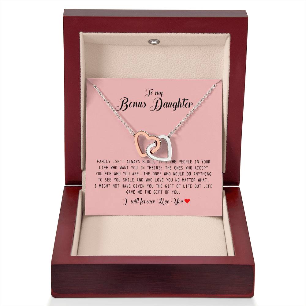 To My Bonus Daughter, Interlocking Heart Necklace