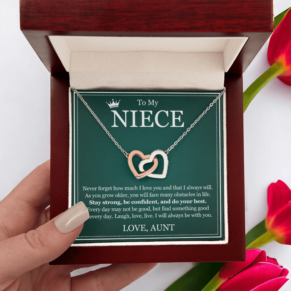 Interlocking Hearts Necklace - To My Niece "Stay Strong, Be Confident"
