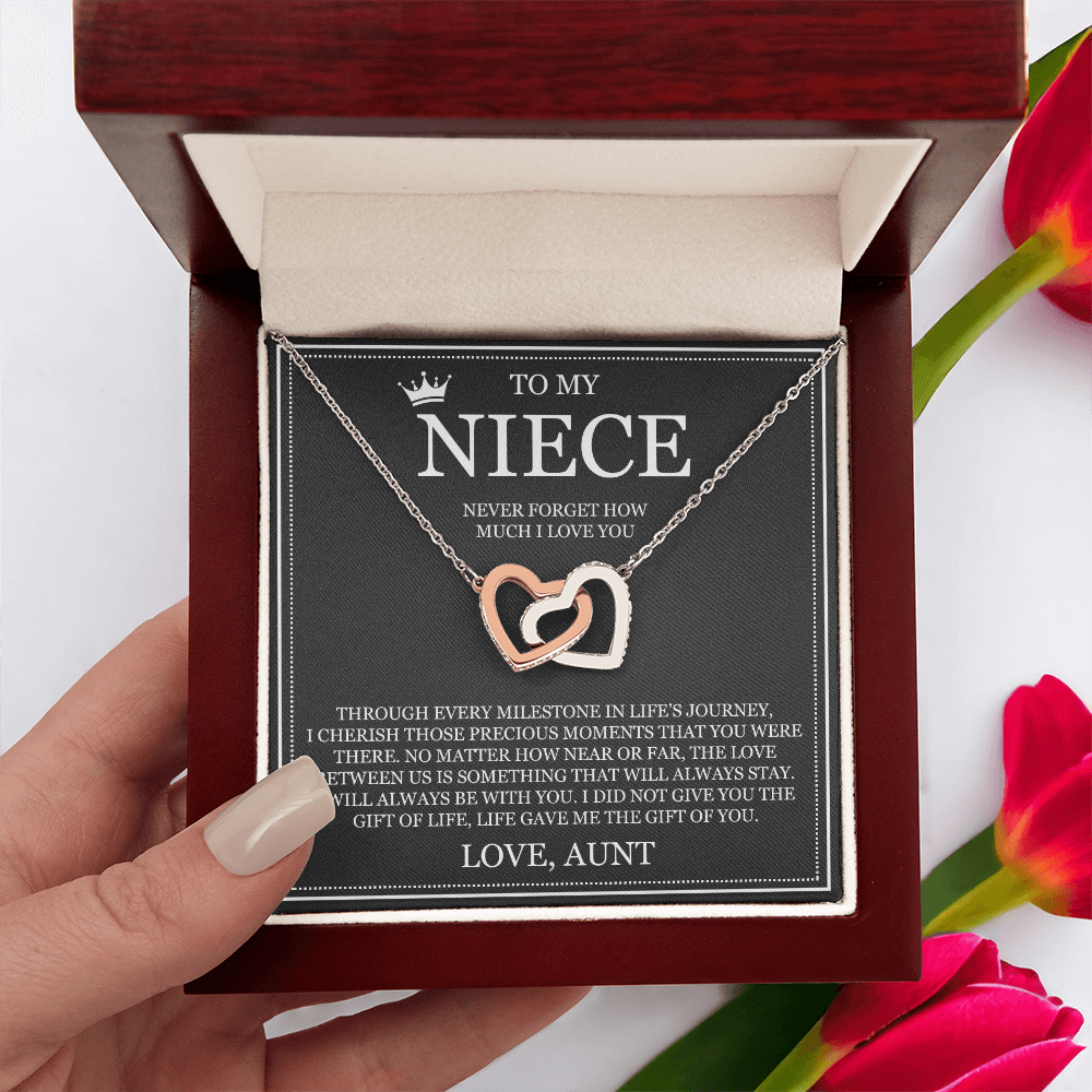 Interlocking Hearts Necklace - To My Niece "Never Forget How Much I Love You"