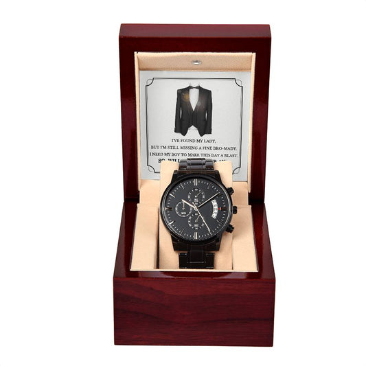 Black Chronograph Watch - Will You Be My Groomsman