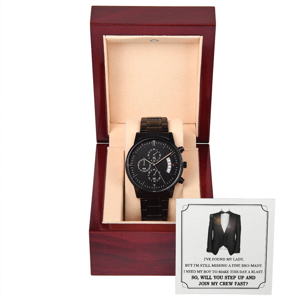 Black Chronograph Watch - Will You Be My Groomsman