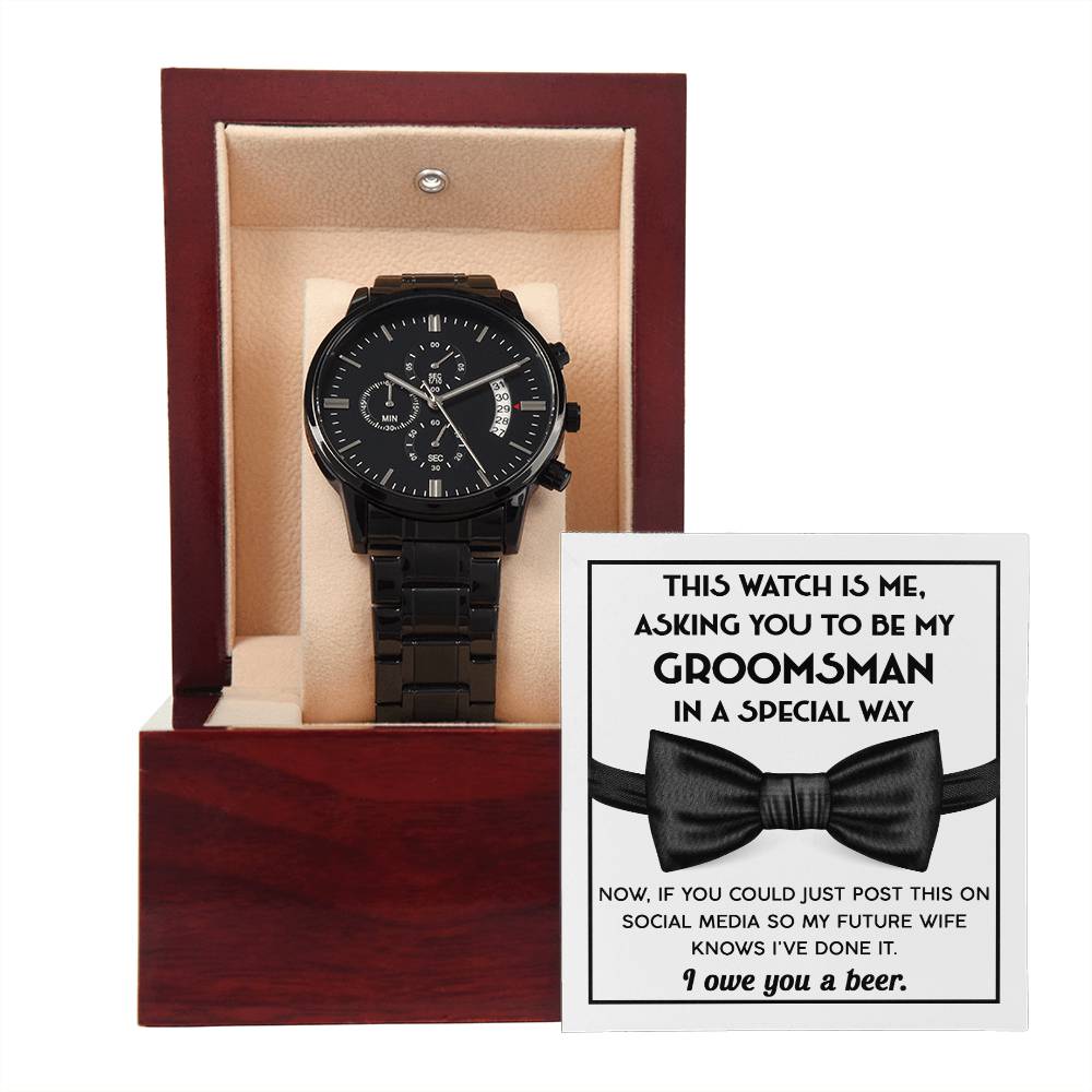 Black Chronograph Watch - To My Groomsman