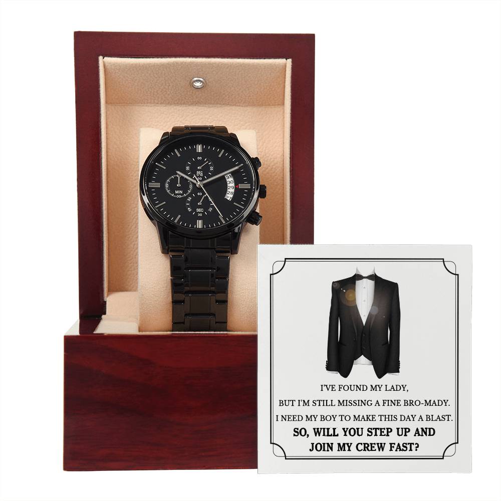 Black Chronograph Watch - Will You Be My Groomsman