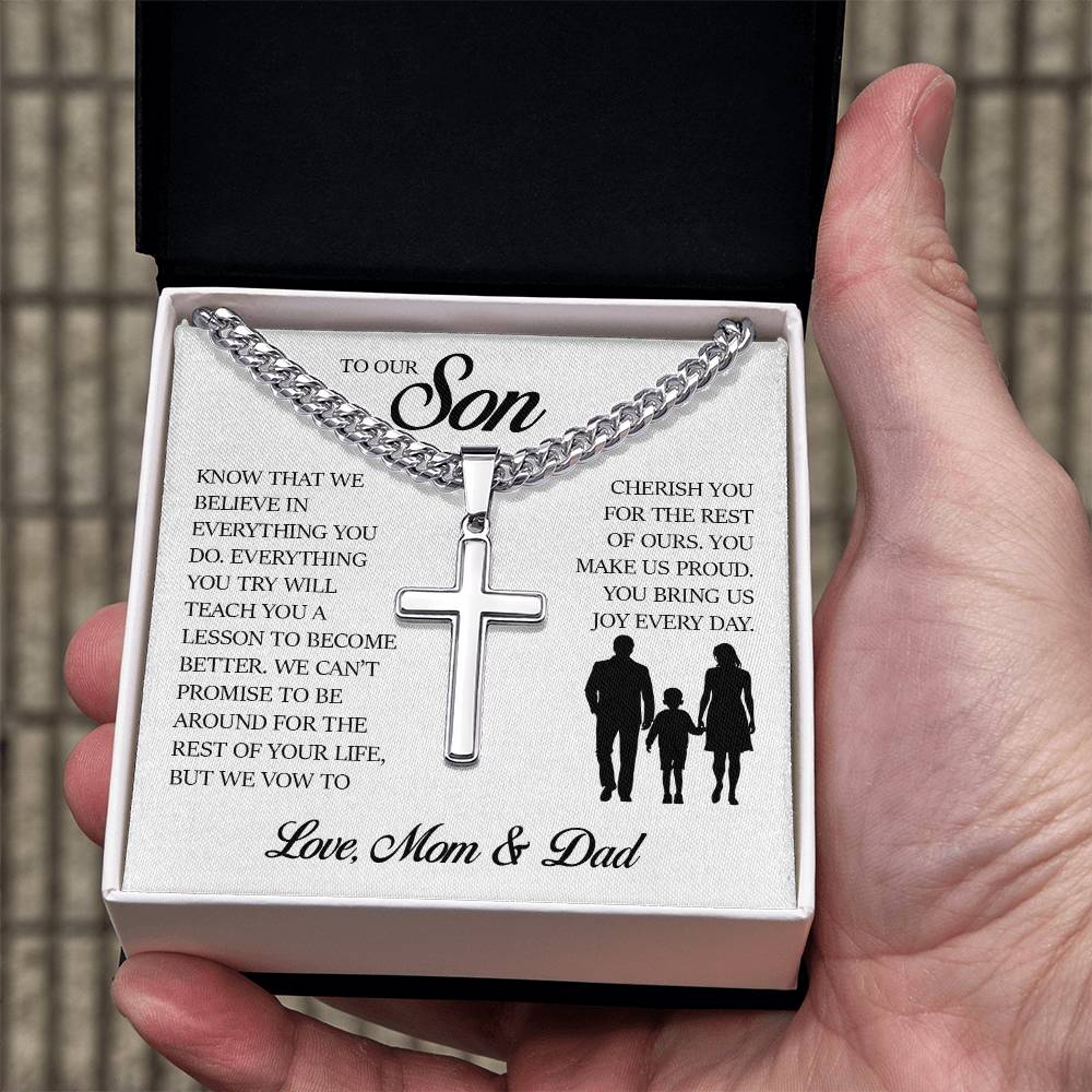 To My Son, Cuban Chain with Cross Necklace