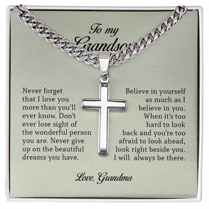 To My Grandson "Never Forget That I Love You" Cuban Chain Cross Necklace