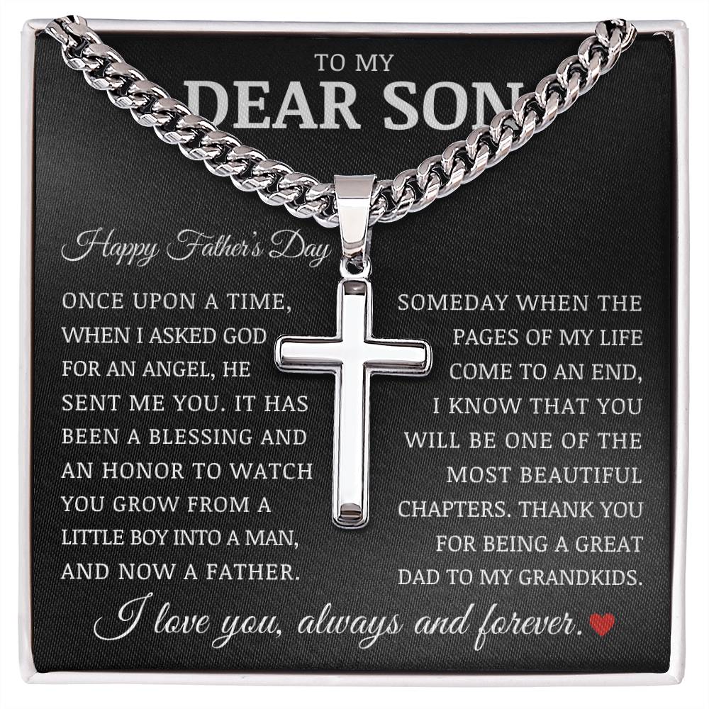 To My Dear Son "Happy Father's Day" Cuban Chain Cross Necklace