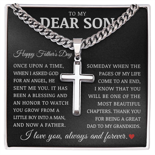 To My Dear Son "Happy Father's Day" Cuban Chain Cross Necklace