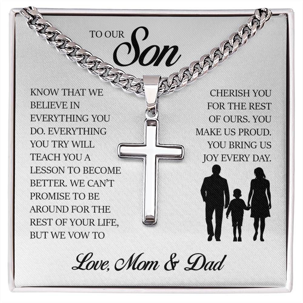 To My Son, Cuban Chain with Cross Necklace