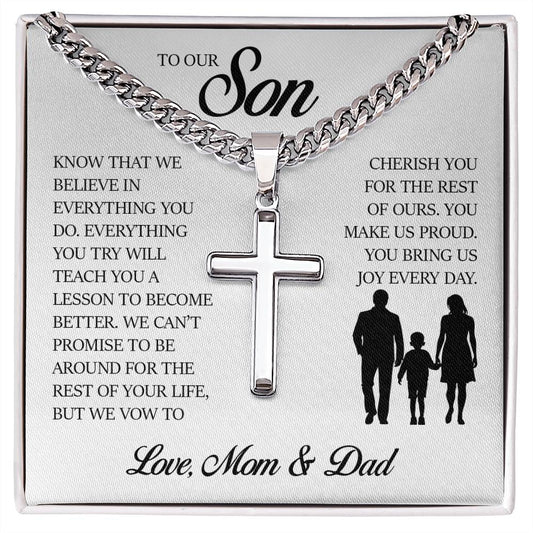 To My Son, Cuban Chain with Cross Necklace