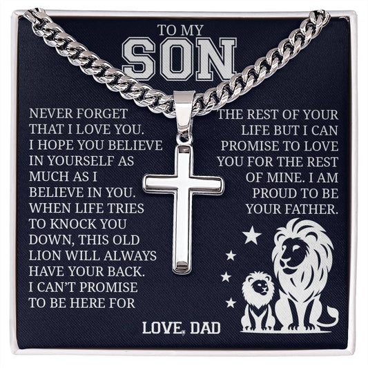 To My Son, Cuban Chain with Cross Necklace