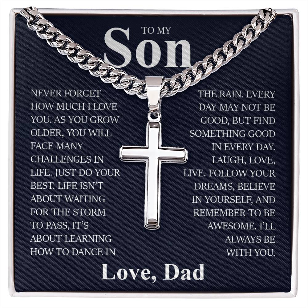 To My Son, Cuban Chain with Cross Necklace