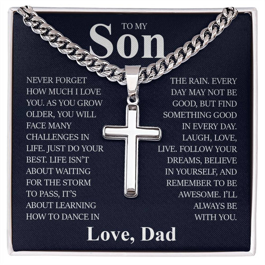 To My Son, Cuban Chain with Cross Necklace
