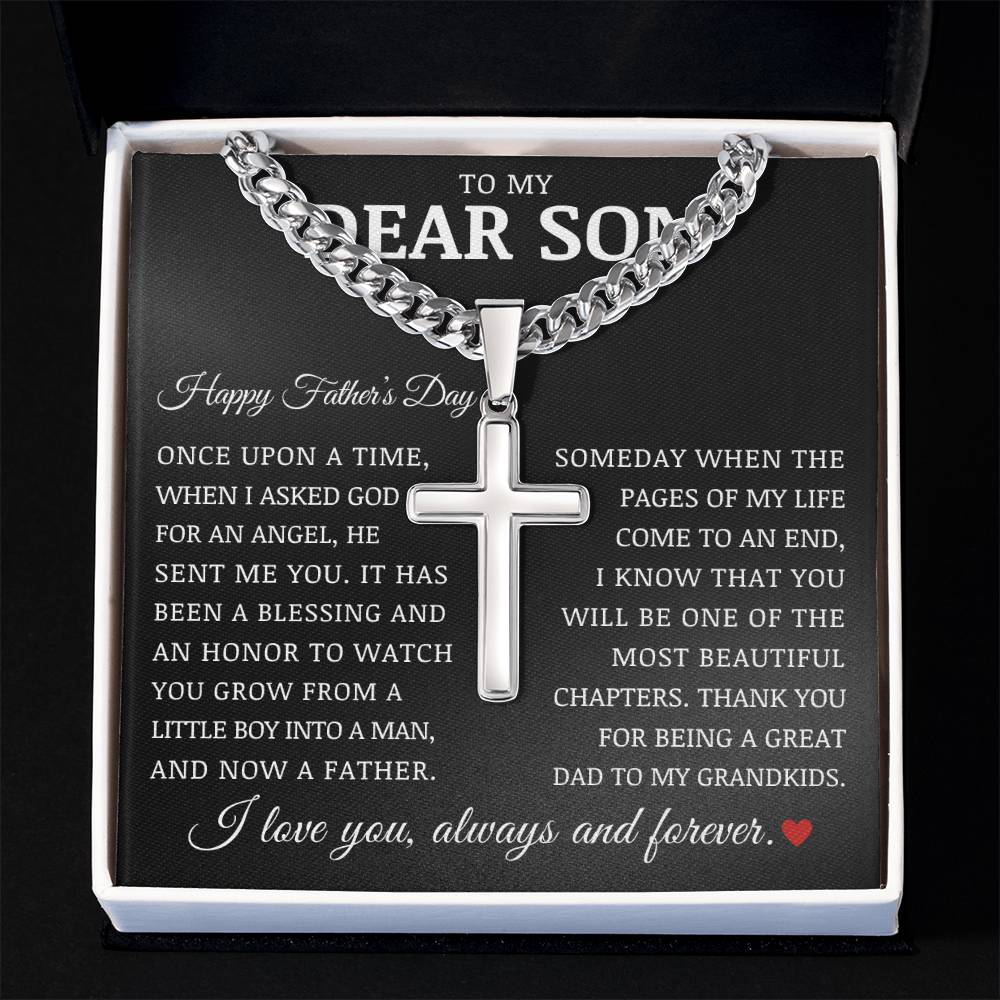 To My Dear Son "Happy Father's Day" Cuban Chain Cross Necklace