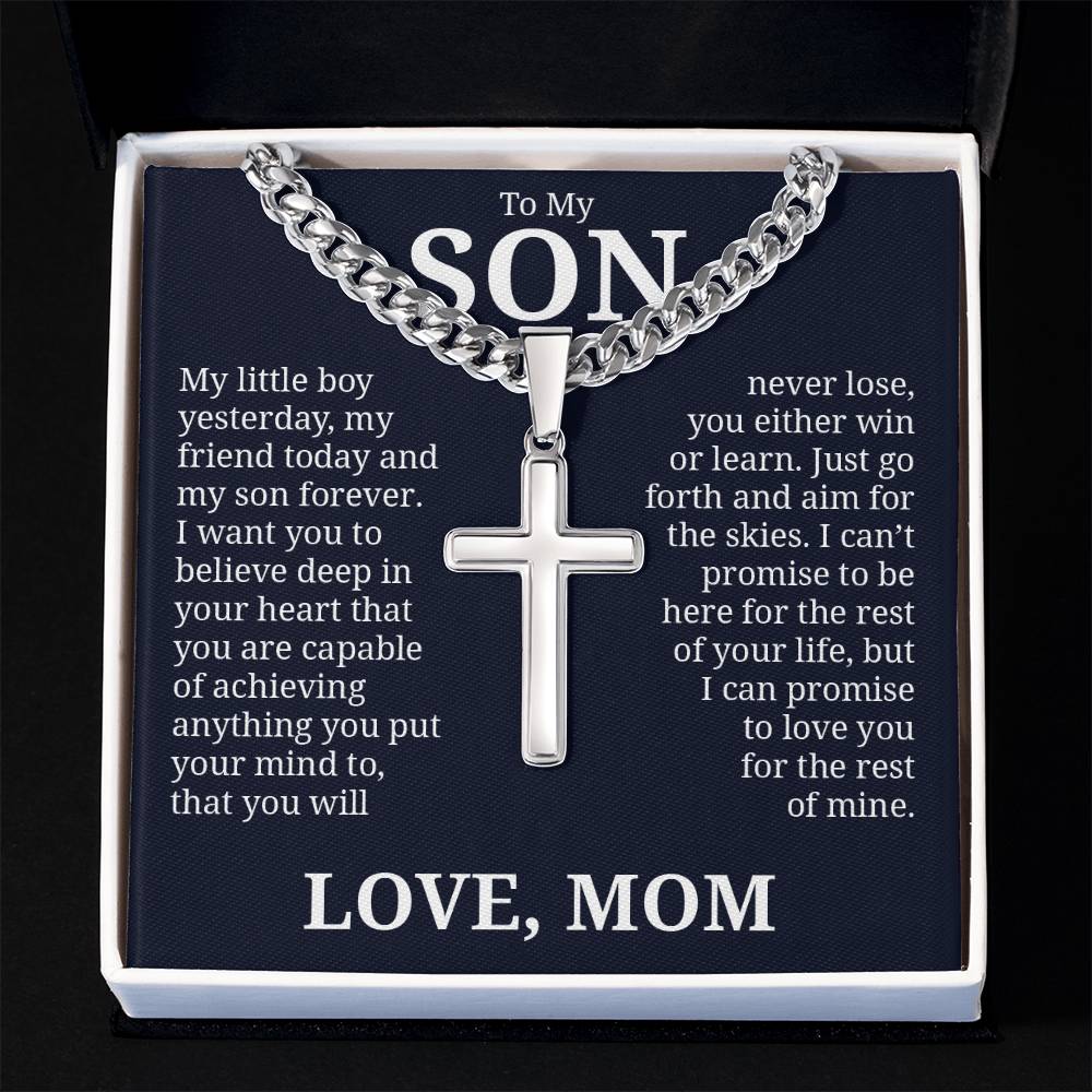 To My Son, Cuban Chain with Cross Necklace