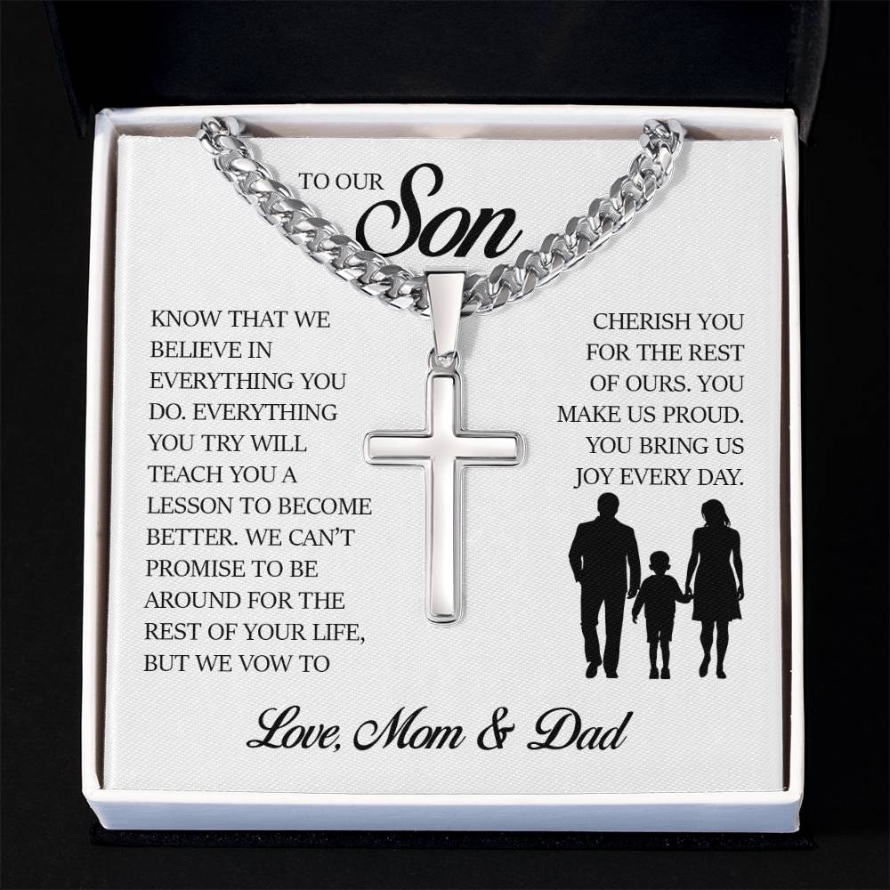 To My Son, Cuban Chain with Cross Necklace