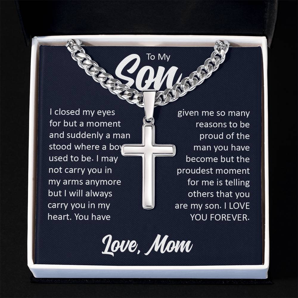 To My Son, Cuban Chain with Cross Necklace