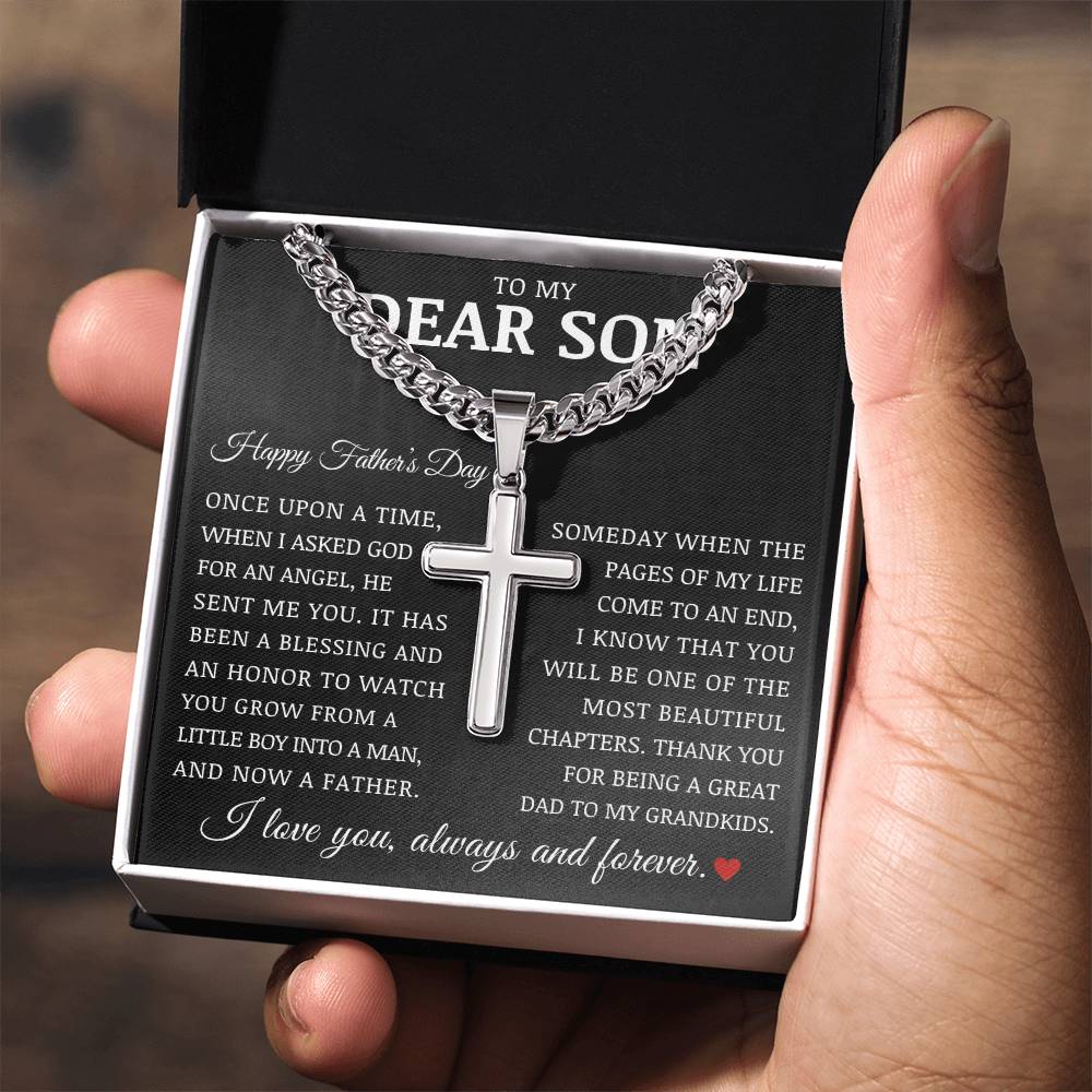To My Dear Son "Happy Father's Day" Cuban Chain Cross Necklace