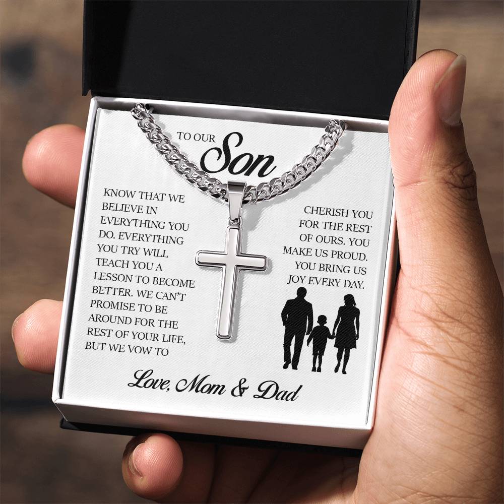 To My Son, Cuban Chain with Cross Necklace