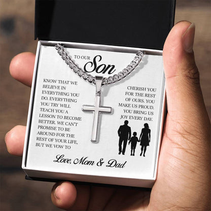 To My Son, Cuban Chain with Cross Necklace