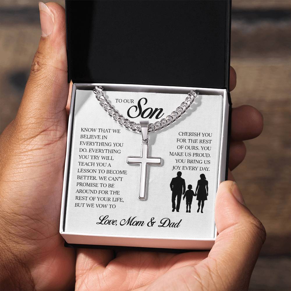 To My Son, Cuban Chain with Cross Necklace