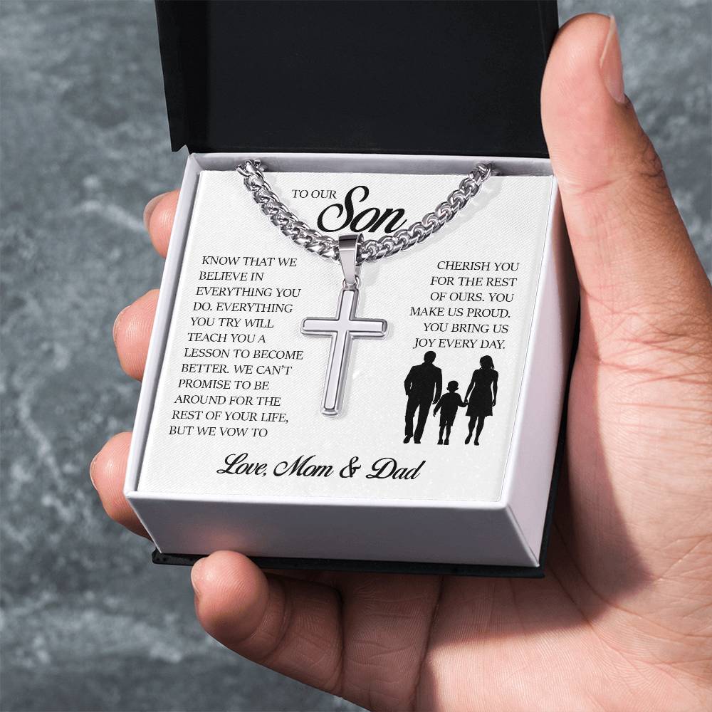 To My Son, Cuban Chain with Cross Necklace