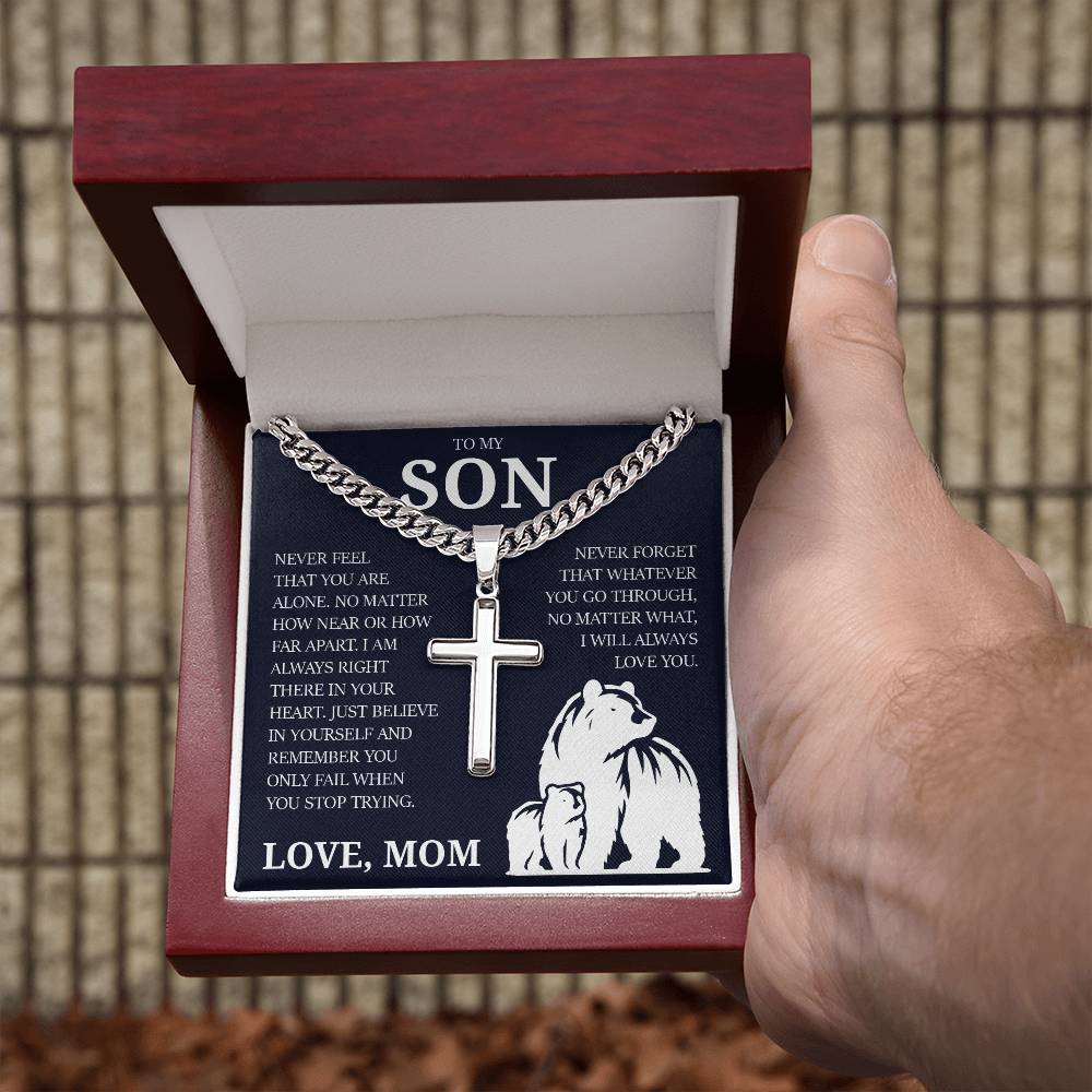 To My Son "I Will Always Love You" Cuban Chain with Cross Necklace