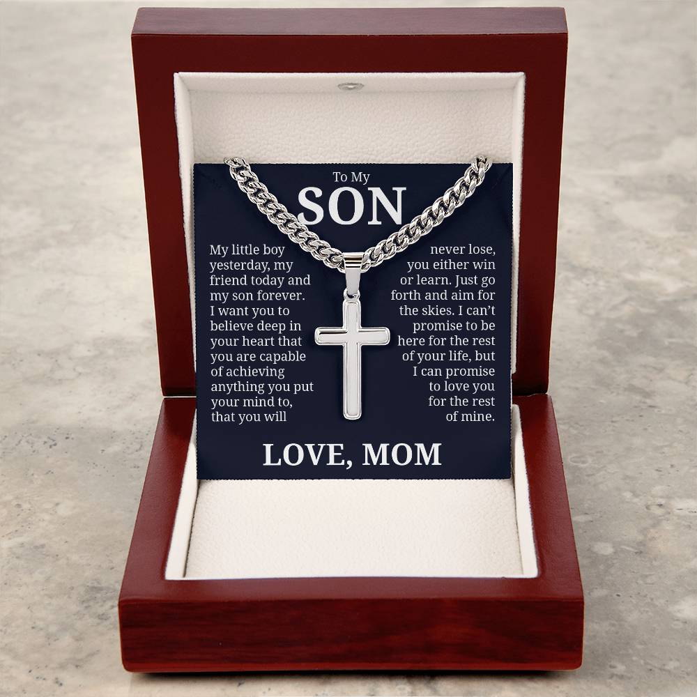 To My Son, Cuban Chain with Cross Necklace