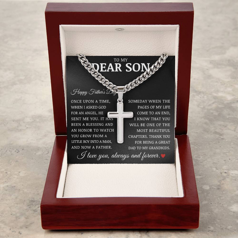 To My Dear Son "Happy Father's Day" Cuban Chain Cross Necklace