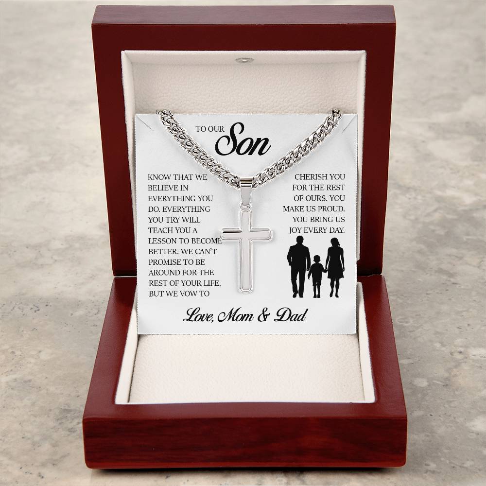 To My Son, Cuban Chain with Cross Necklace