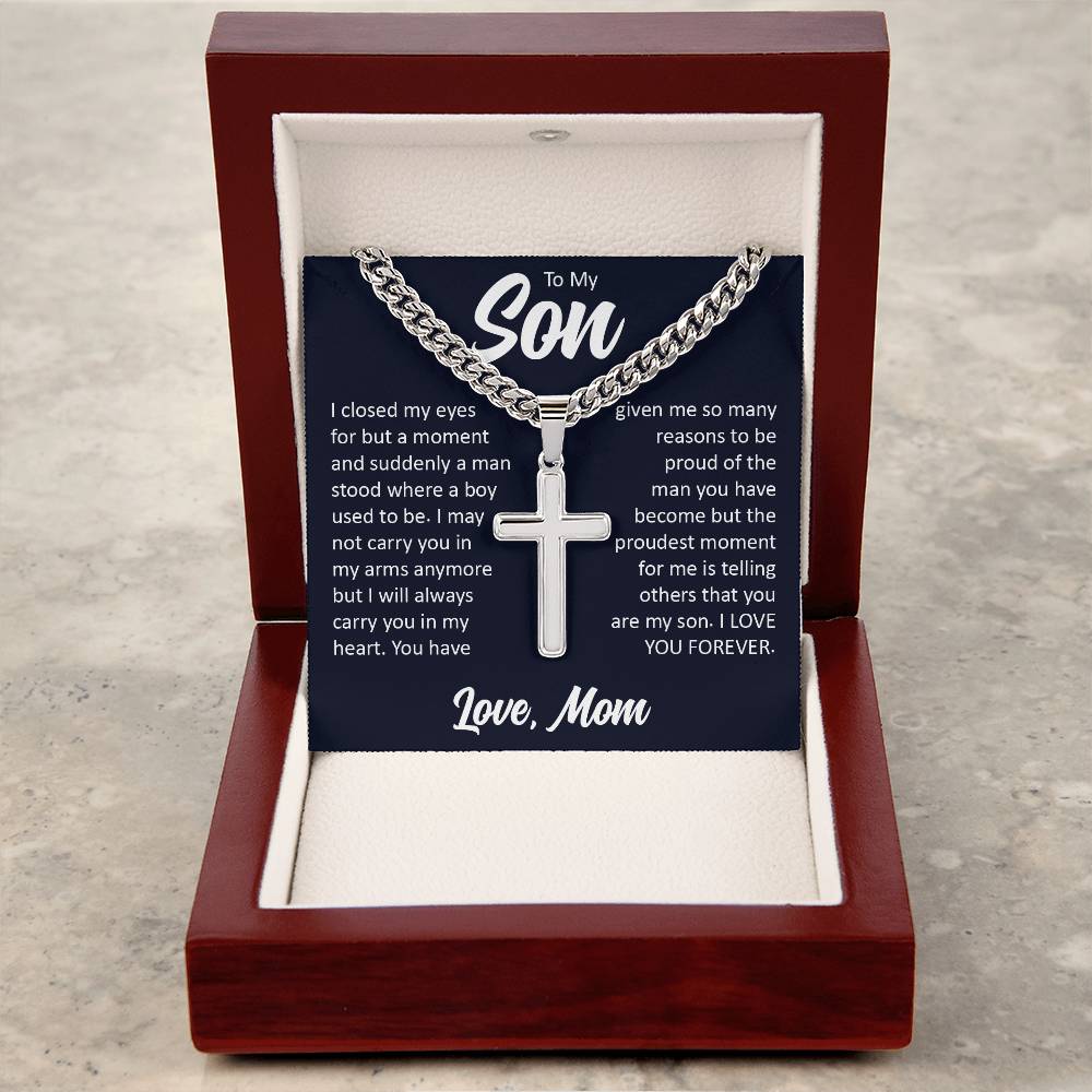 To My Son, Cuban Chain with Cross Necklace