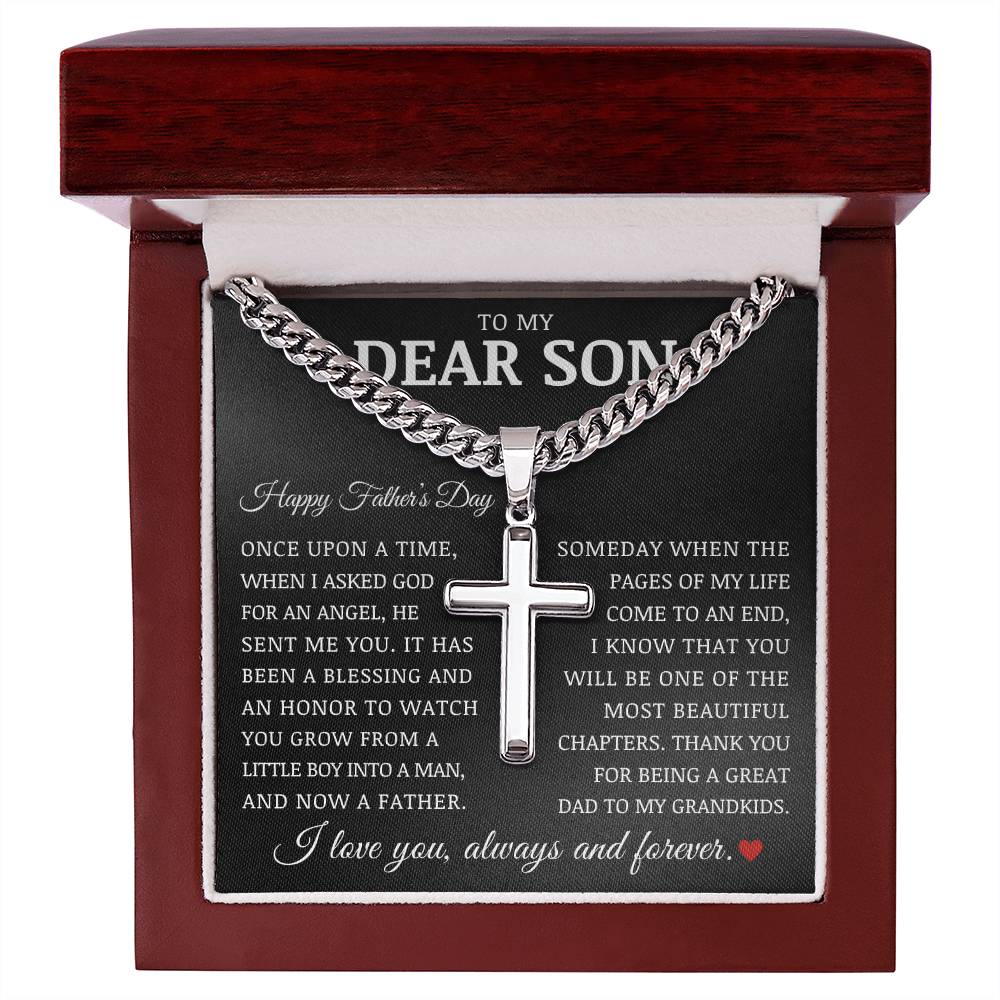 To My Dear Son "Happy Father's Day" Cuban Chain Cross Necklace