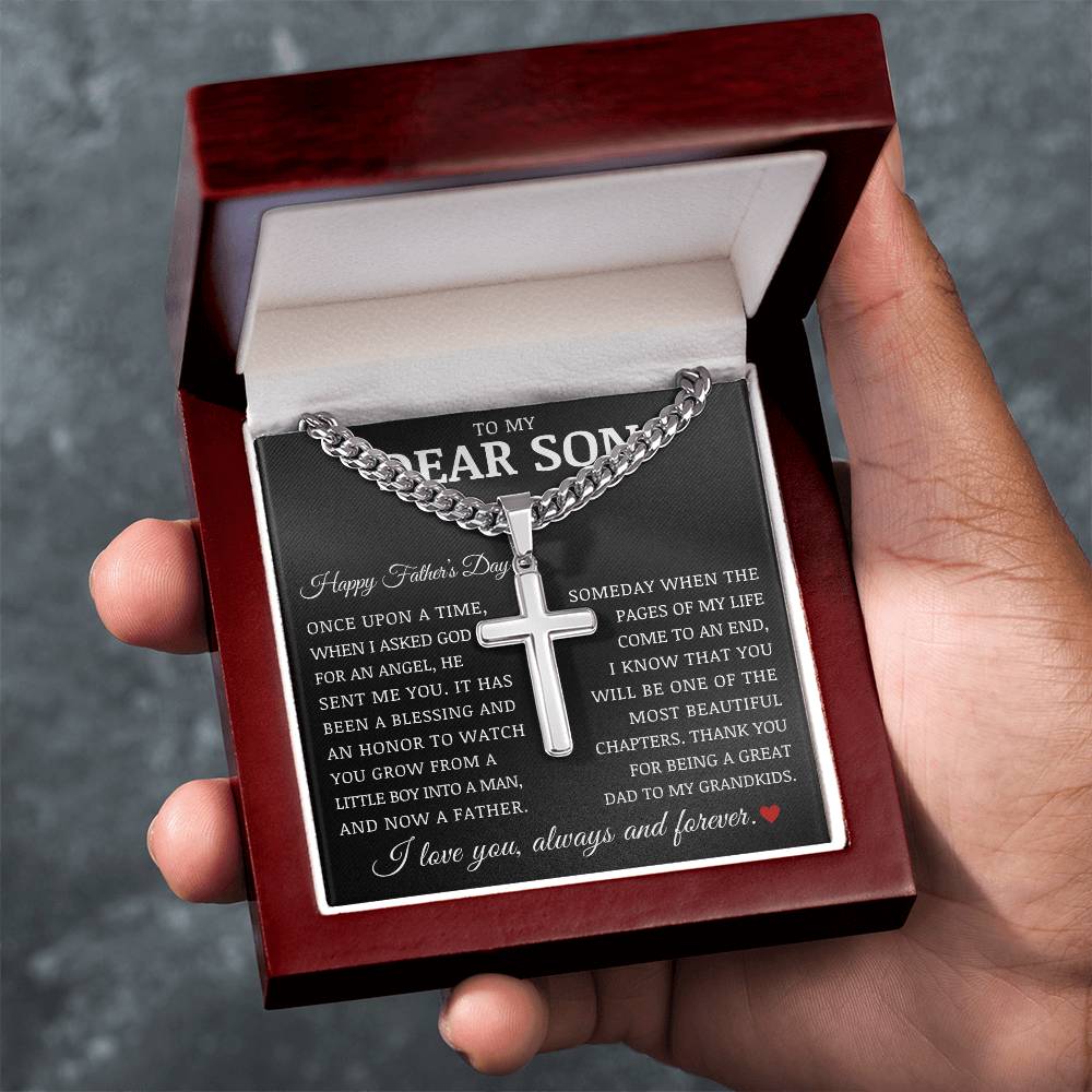 To My Dear Son "Happy Father's Day" Cuban Chain Cross Necklace