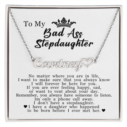 To My Stepdaughter, Customized Name Plate Necklace with Heart