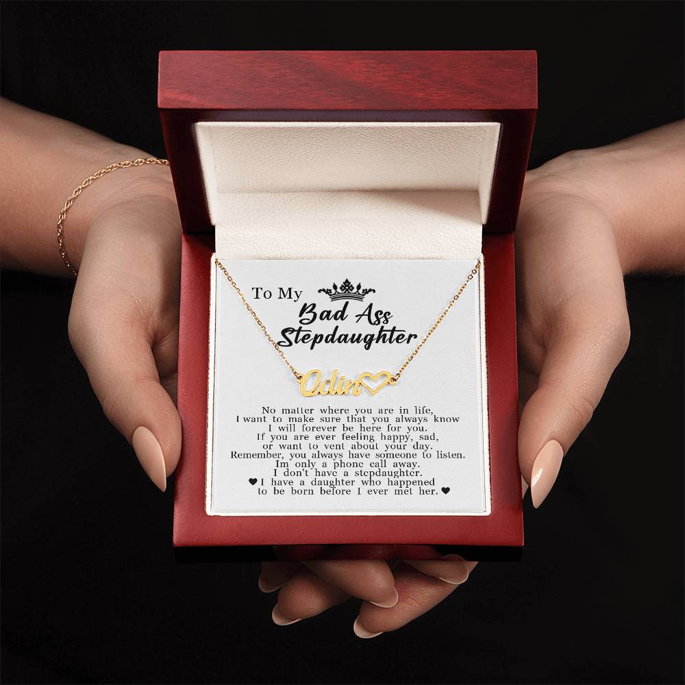 To My Stepdaughter, Customized Name Plate Necklace with Heart