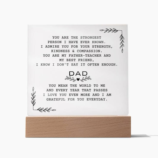 Dear Dad Gift, Acrylic Square Plaque, Home Decor With Heartfelt Message for Father, Unique Gift to Daddy, Birthday Present, Thoughtful Special Gift