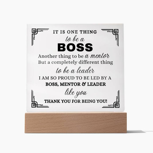 To My Mentor, Acrylic Square Plaque, Gift for Team Leader, Thank You Appreciation Gift for Boss Women or Men, Supervisor Manager Gift Idea, Wooden Base or LED Base