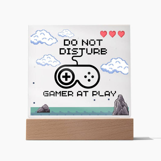Do Not Disturb Gamer, Acrylic Plaque, Gift for Gamer Boyfriend Girlfriend Men Women, Unique Personalized Gift for Son Daughter Game Addicts, Wooden Base or LED Base
