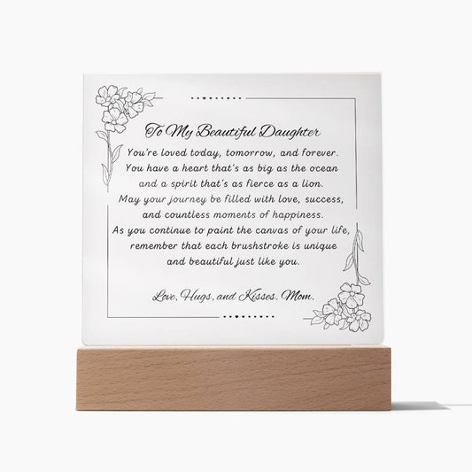 To My Daughter Gift, Acrylic Square Plaque, From Mom, Best Unique Inspirational Gift Idea, Birthday Christmas Gift
